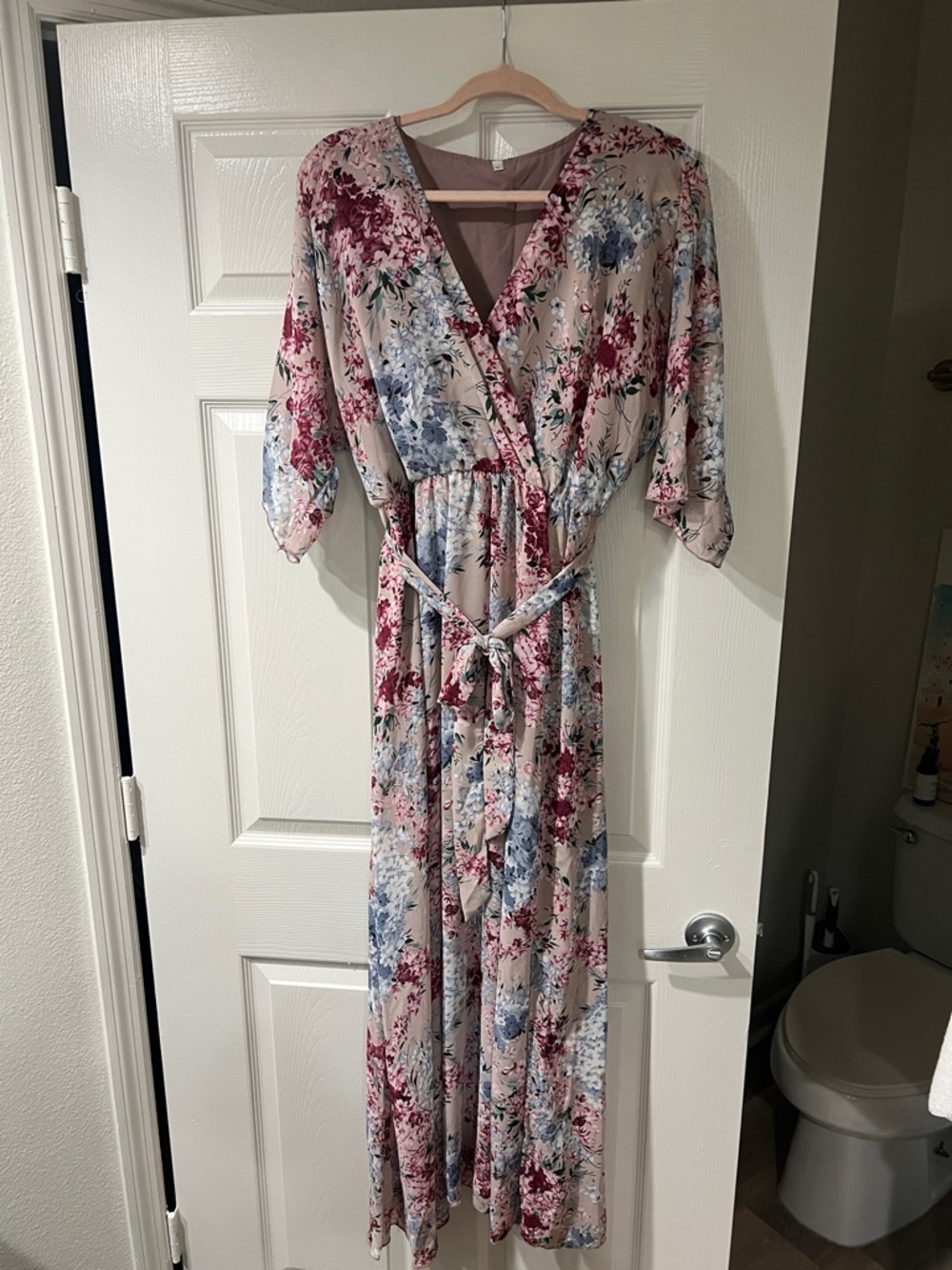 Floral Maxi Dress in Blush Pink and Berry